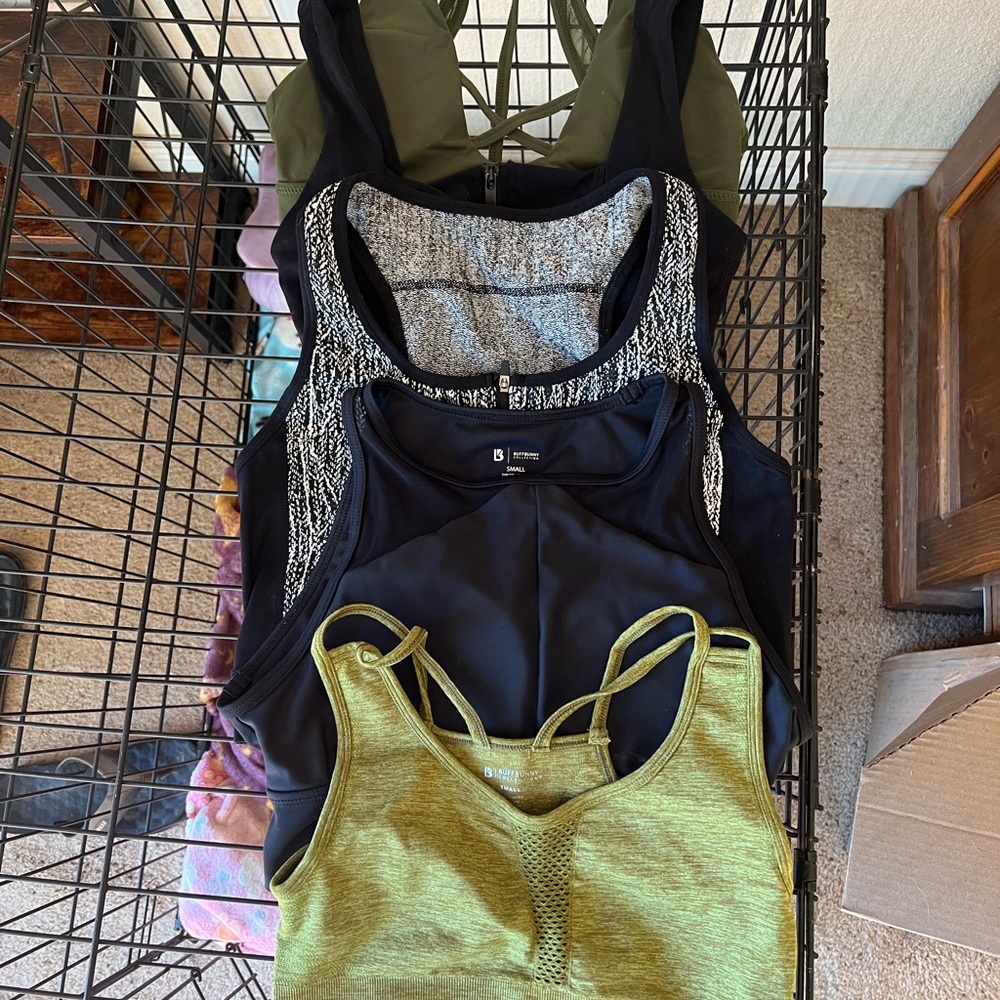BuffBunny Sports Bras in Black, Green, and Gray